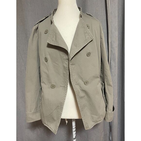 Banana Republic Khaki Trench Jacket Women Size 12 Cotton Double Breasted - Picture 4 of 15